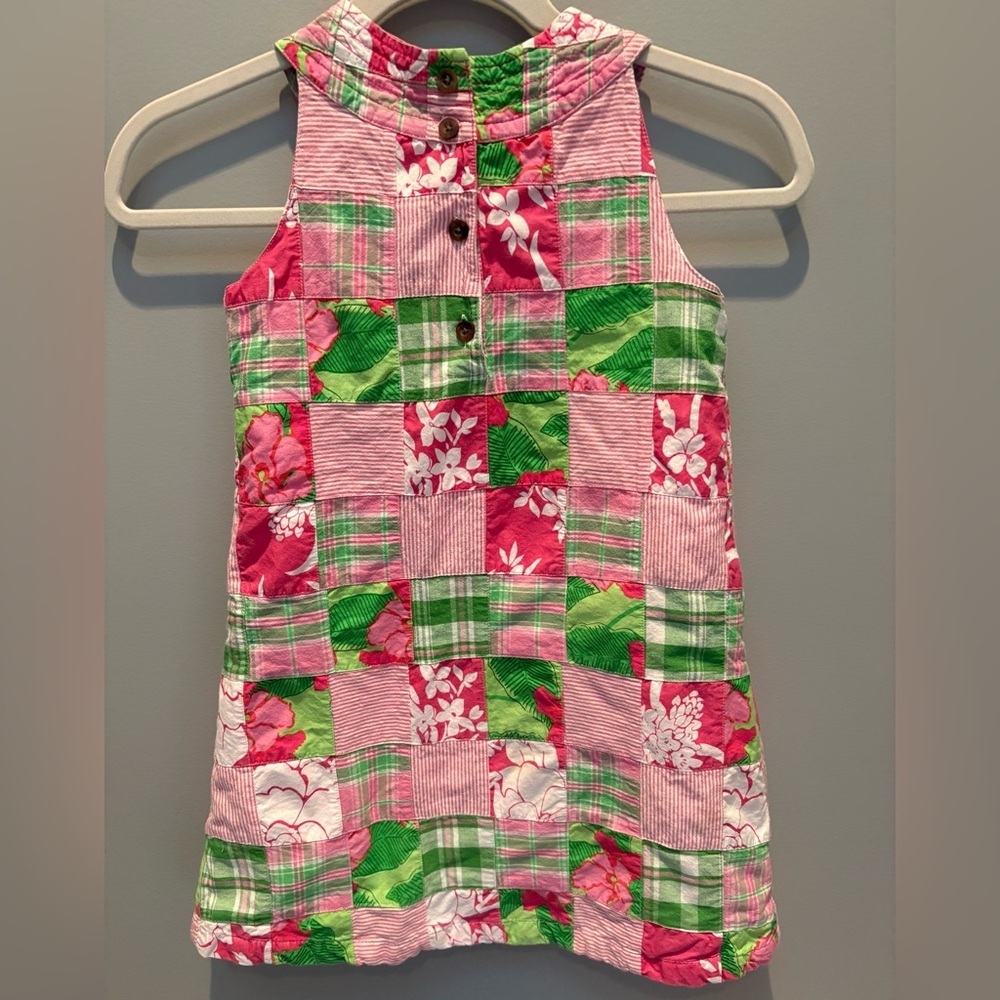 Savannah Girls Patchwork Dress Size 7 Pink Green Floral Easter Spring Cotton - Picture 4 of 11